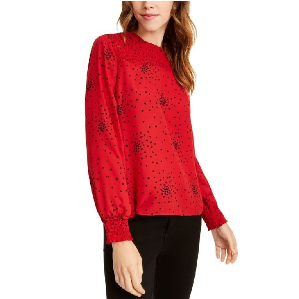 Maison Jules Heart-Print Smocked Top